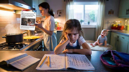 Bright child struggling with homework while working hard