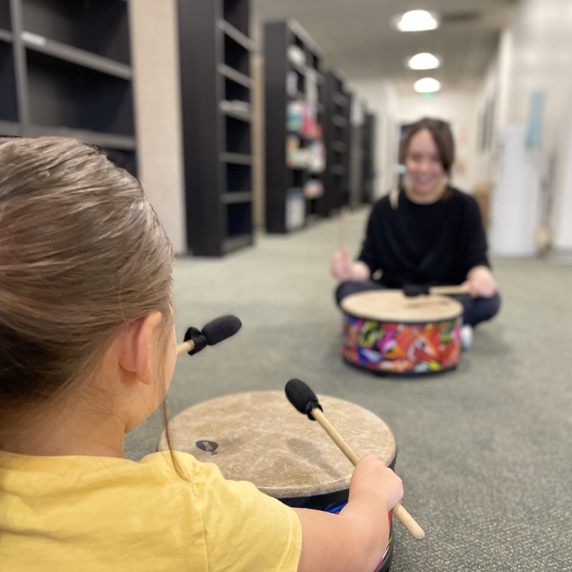 Irvine clinician and student on drums